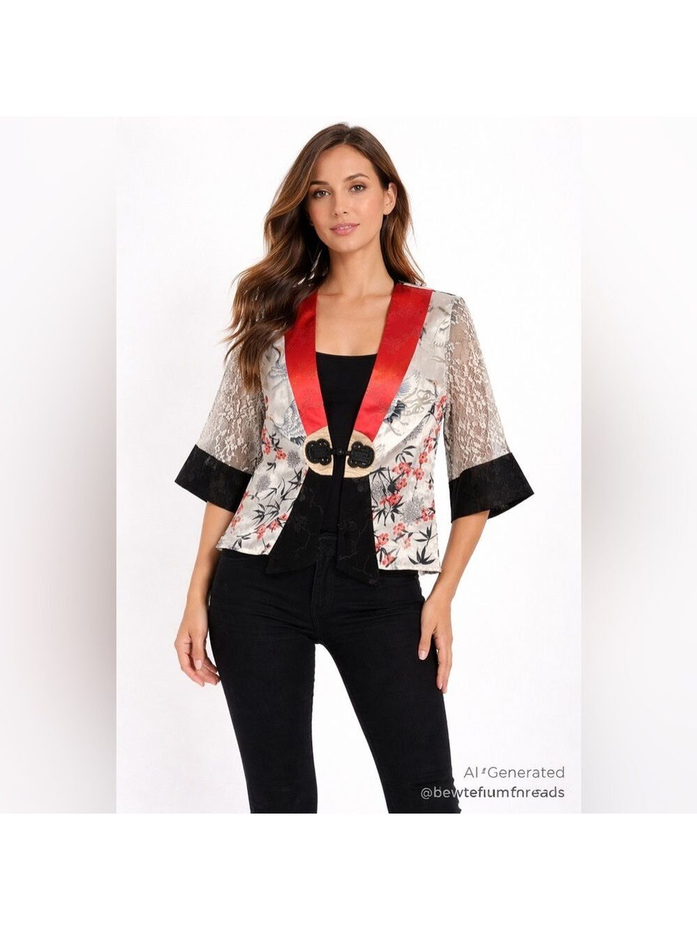 Spencer Alexis S Japanese-Inspired Crane Floral Silk-Blend Cropped Kimono Jacket